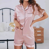 2-Piece Silk Satin Short Sleeve Sleepwear Set Pink