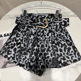 High Waist Leopard Belted Shorts Black