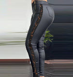 Lace Detail Skinny Leather Pants Black
