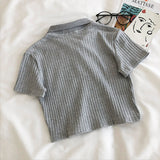 Short Sleeve Collar Button T-Shirt Gray