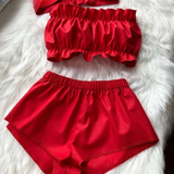 2-Piece Tubetop Shorts Sleepwear Set Red