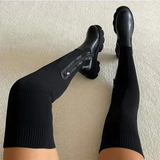 Thigh High Stretch Knit Boots Black