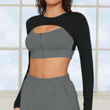Long Sleeve Layered Workout Top Gray