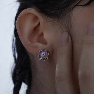 Moonstone Lava Stud Earrings Silver