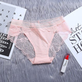 Seamless Mid-Waist Ice Silk Lace Panties Pink
