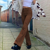 High Rise Cargo Straight Jeans Brown