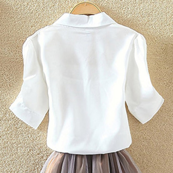 Cotton Short Sleeve Blouse Shirt White