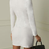 Double Breasted Buttoned Blazer Dress White