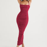 Corset Ruched Maxi Dress Red