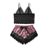 2-Piece Bralette Shorts Sleepwear Set Black/Purple