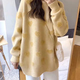 Soft Knitted Heart Print Sweater Yellow