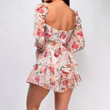 Square Collar Backless Romper Pink