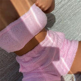 2-Piece Fuzzy Matching Shorts Set Pink