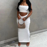 2-Piece Tube Top Midi Skirt Set White