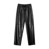 High Waist Spliced Faux Leather Pants Black