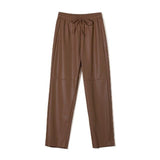 High Waist Spliced Faux Leather Pants Brown