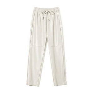 High Waist Spliced Faux Leather Pants White