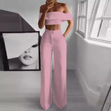2-Piece Off Shoulder Top and Pants Matching Set Pink