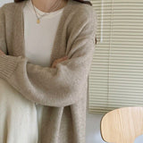 Knitted Open Long Cardigan Sweater Beige