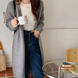 Knitted Open Long Cardigan Sweater Gray