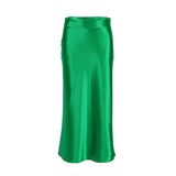 Solid Satin Midi Skirt Green