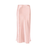 Solid Satin Midi Skirt Light Pink