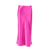Solid Satin Midi Skirt Hot Pink