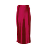 Solid Satin Midi Skirt Red